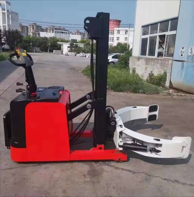 1.5 Ton 4000mm Full Electric Stacker With Adjustable Clamp For Handling Paper Drums Or Cloth Rolls