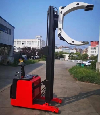 1.5 Ton 4000mm Full Electric Stacker With Adjustable Clamp For Handling Paper Drums Or Cloth Rolls