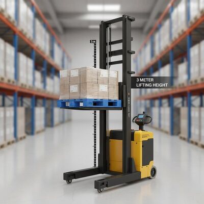 Vollelektrischer Doppelhub-Stapler mit 2 Tonnen Tragfähigkeit und 3 Metern Hubhöhe für sicheres Palettenhandling
